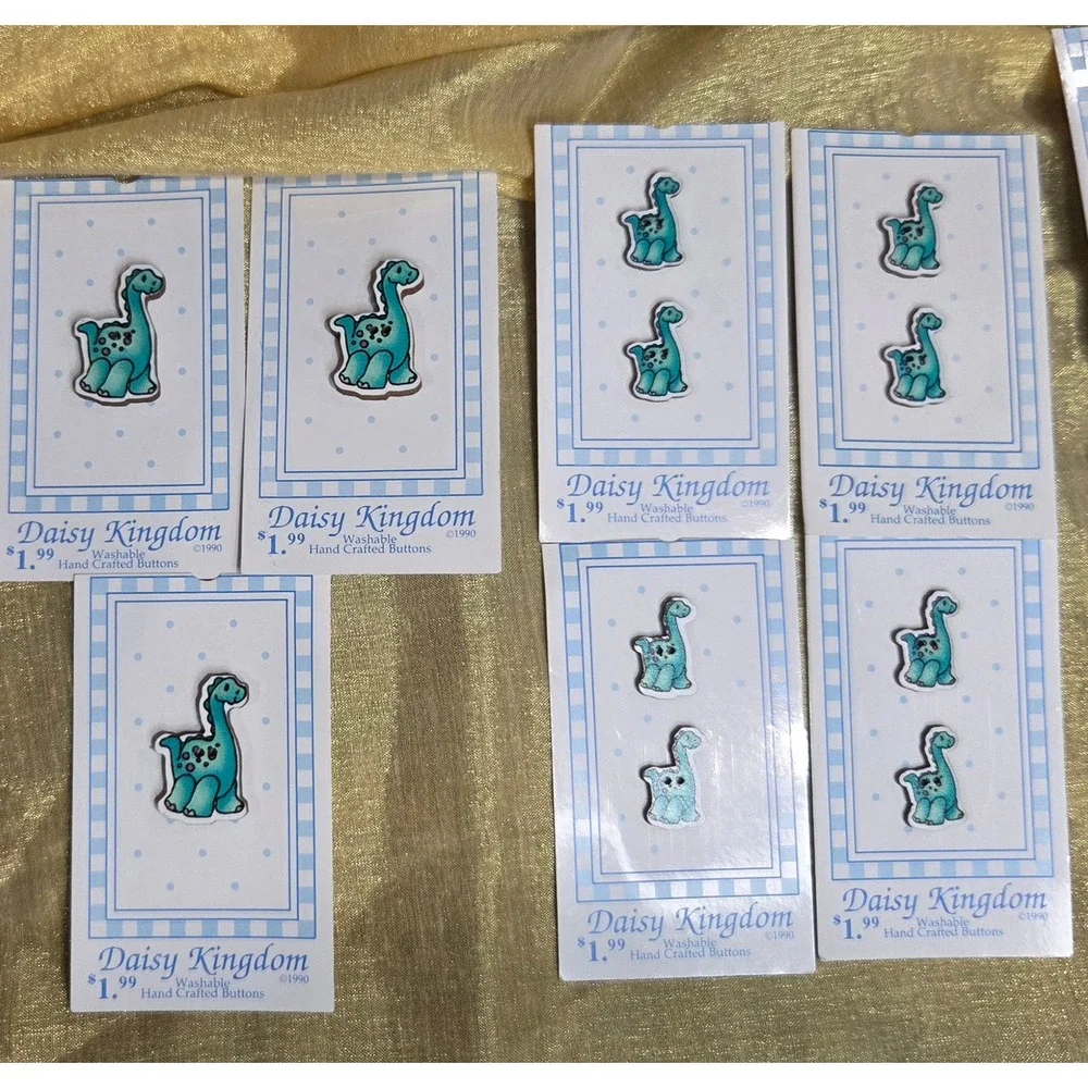 Vintage 1990 Daisy Kingdom Dinosaur Buttons Teal Blue Brontosaurus 566 L 566 S